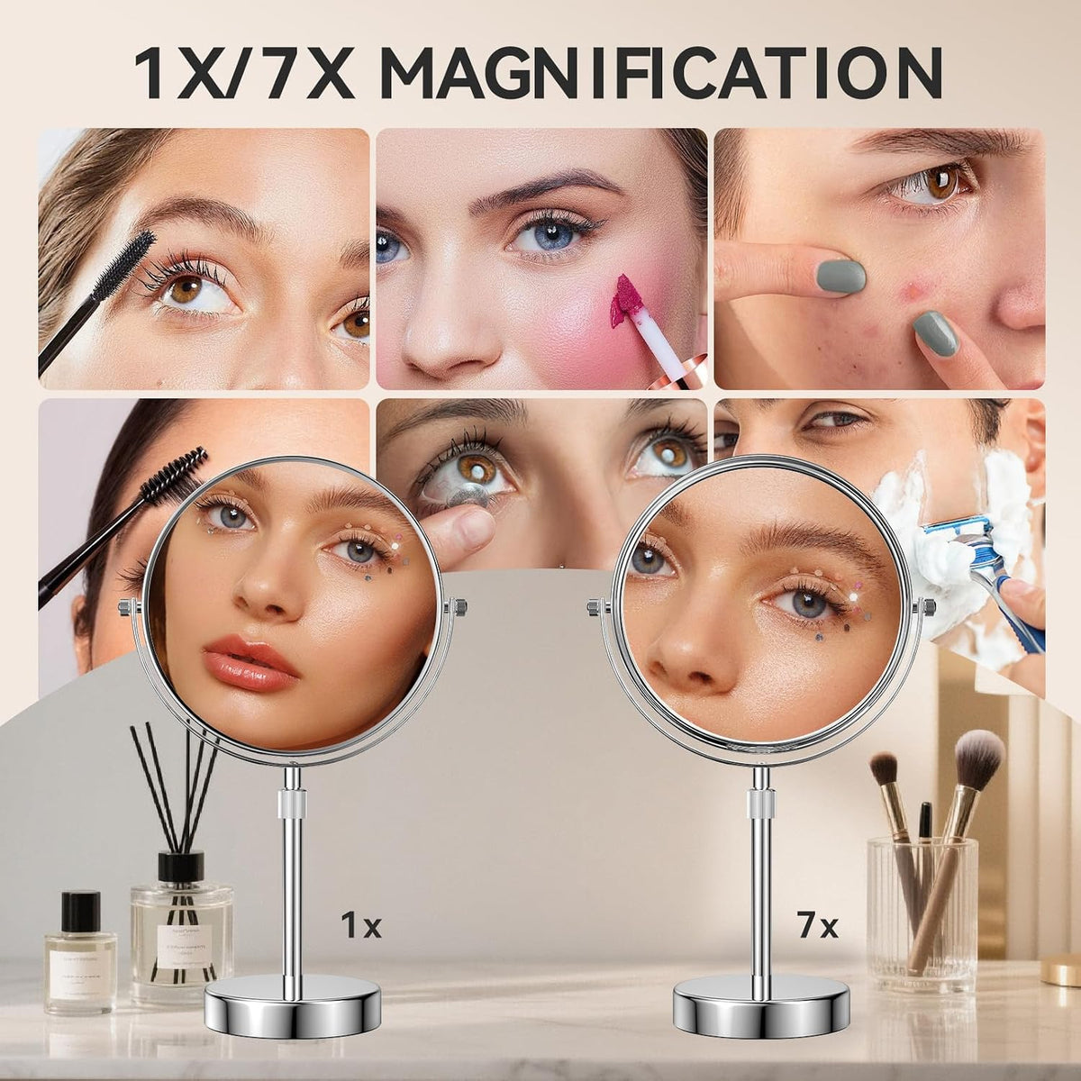 Nicesail Adjustable Makeup Magnified Mirror Chrome 7X 15 L x 9" W