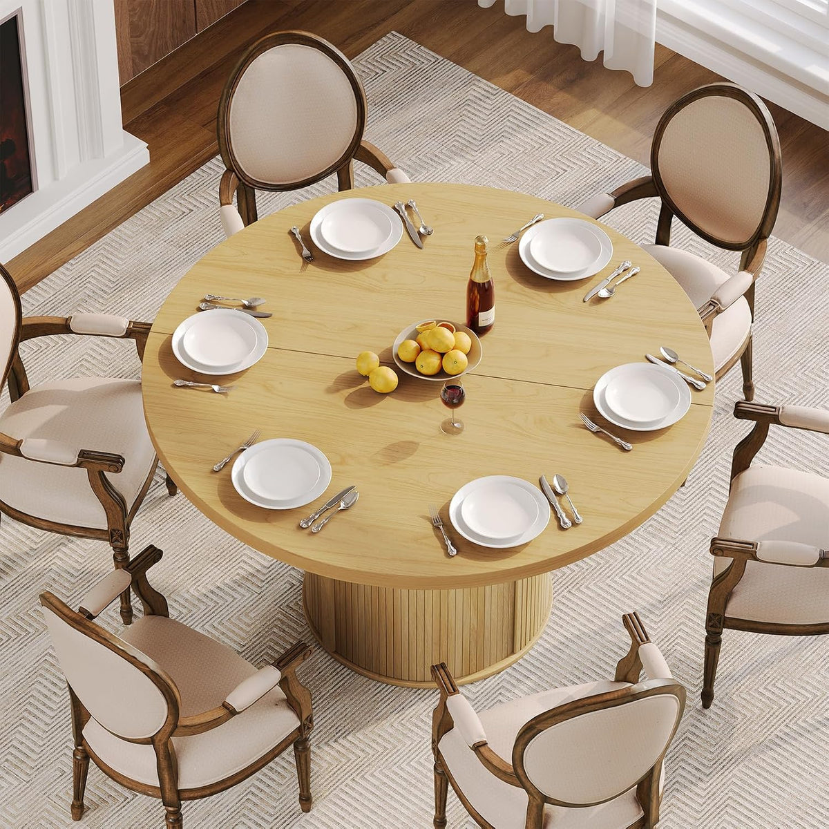 ComfyCorner 47" Round Dining Table with Storage, Circle Kitchen Table Oak