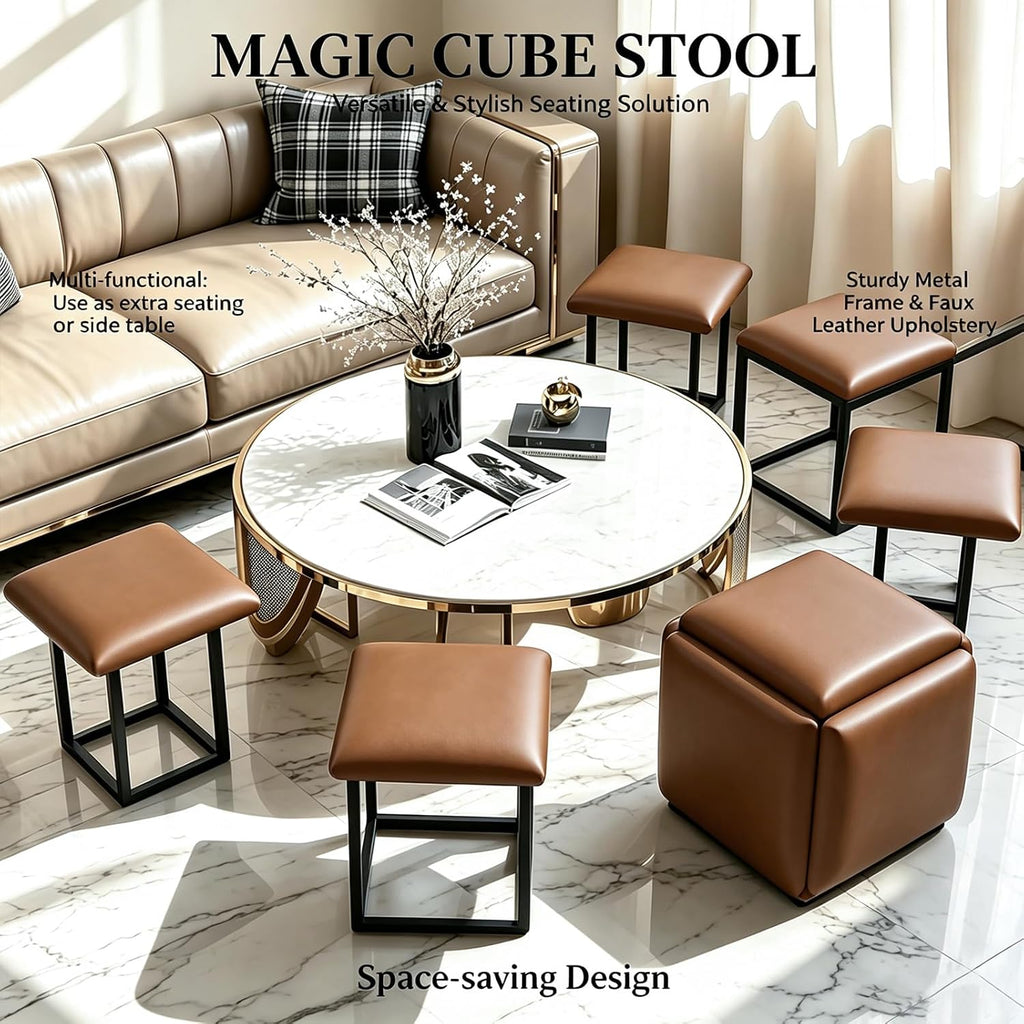 5 in 1 Nesting Leather Ottoman,Stylish Foot Stool with Wheels Living Room