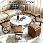 5 in 1 Nesting Leather Ottoman,Stylish Foot Stool with Wheels Living Room