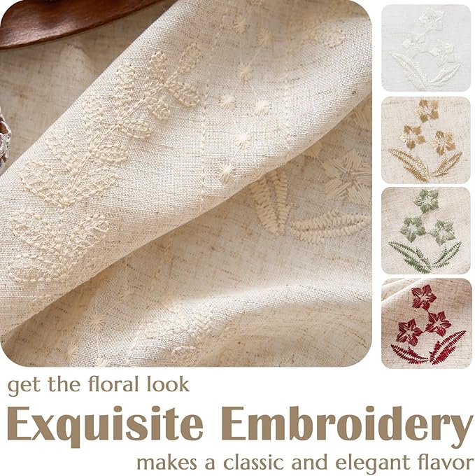 jinchan Belrose Linen Curtains for Bedroom Floral Curtains 96 Inch Length Linen - Image 7