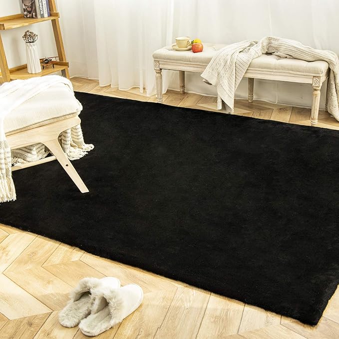 Ashler Faux Fur Rug, Ultra Soft Faux Rabbit Fur, 6 x 9 Feet Rectangle, Machine - Image 4