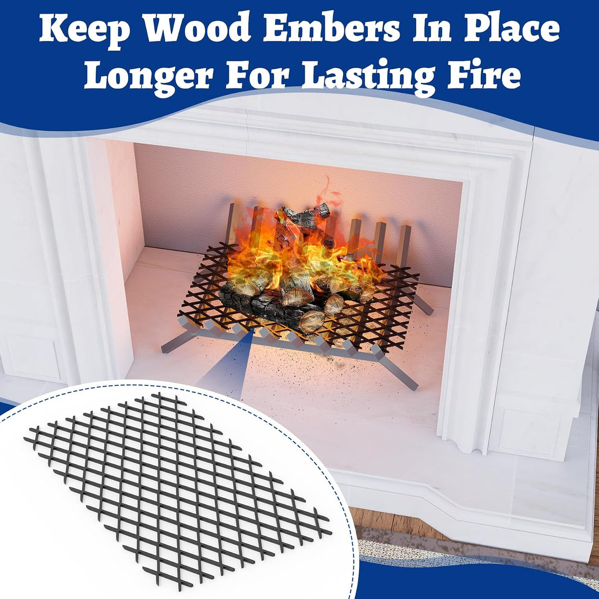 Ember Retainer for Fireplace Grates, 16 x 10 Inch Solid Steel Fireplace Grate Ember Retainer, Keep Burning Embers from Falling, Fire Place Accessories for Camping, Fire Pits, 2 Pack
