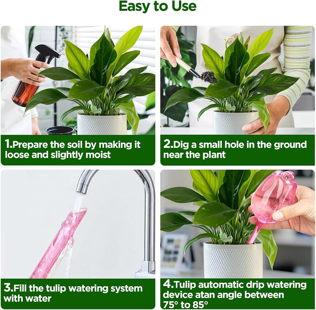 4 Pcs Plastic Self Watering Globes Bulbs for Indoor & Outdoor Plants, Tulip Self Plant Watering Globes, Automatic Plant Watering Devices for Houseplants