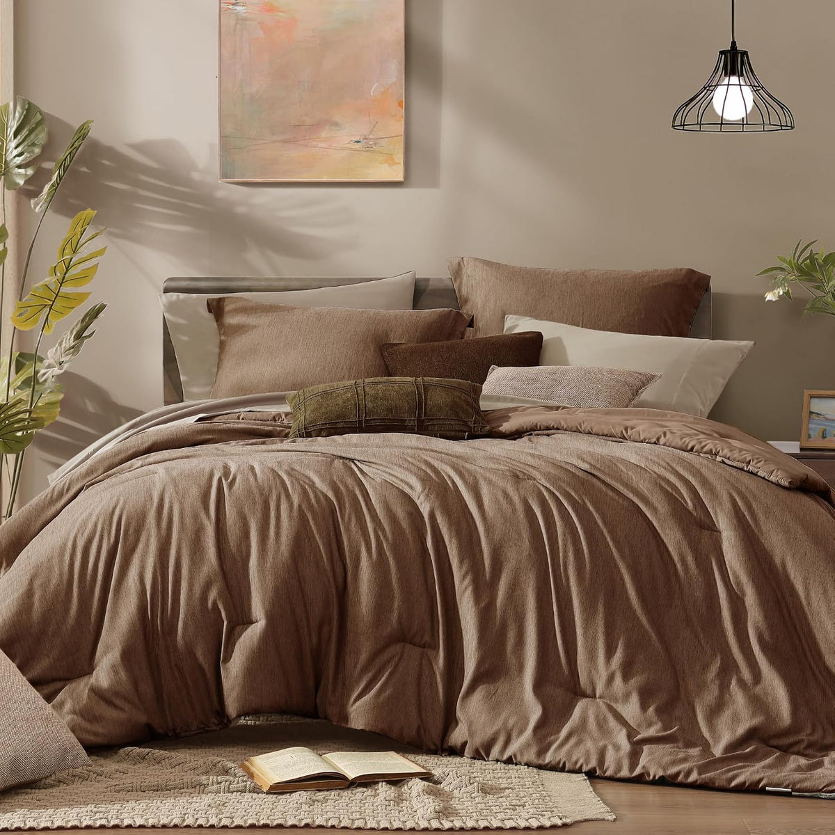 Monbix Queen Size Comforter Set 7 Pieces Italian Plum Bed in a Bag