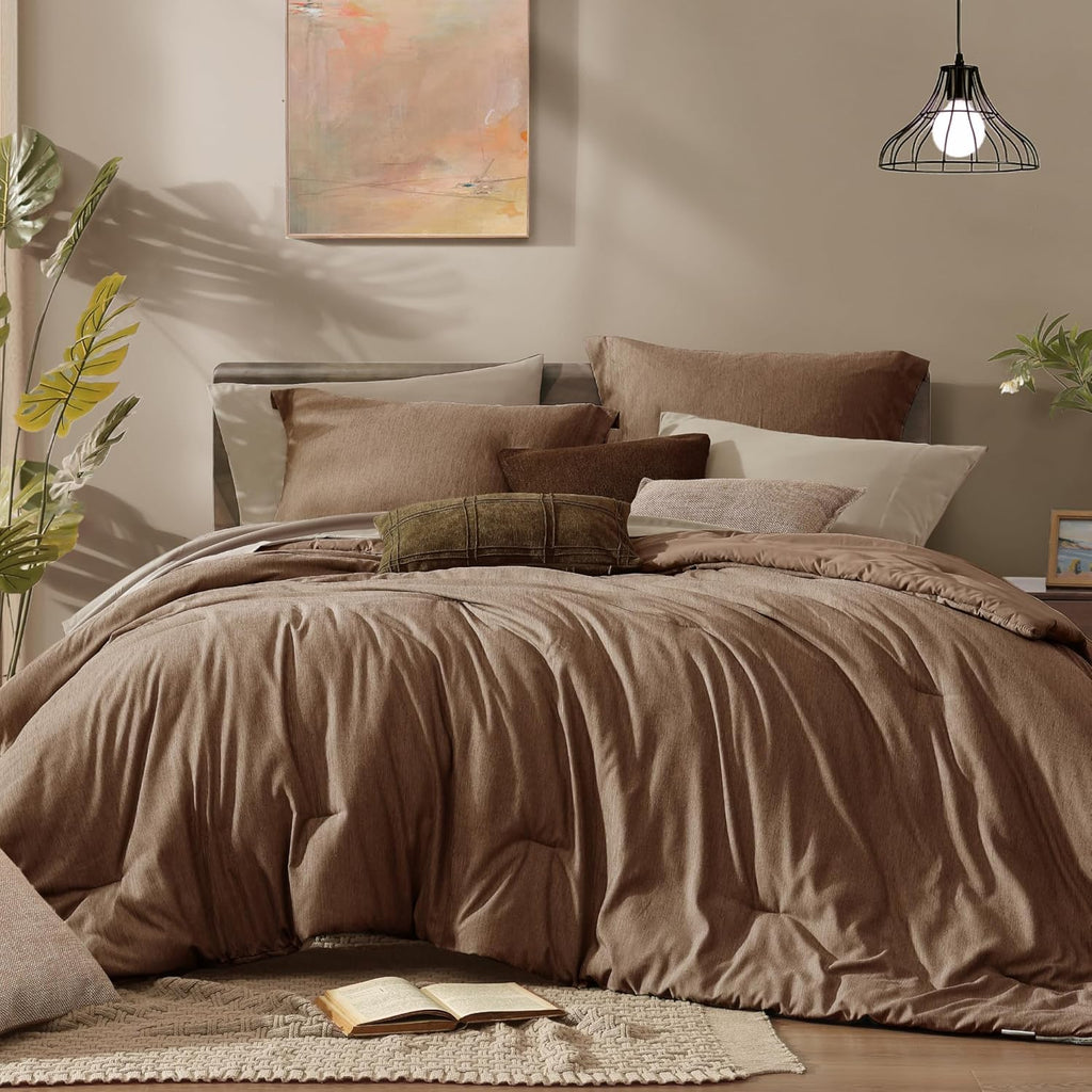 Monbix Queen Comforter Set 7 Pieces Birch Marble Bed in a Bag