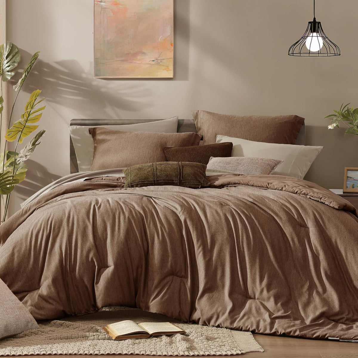 Monbix Queen Comforter Set 7 Pieces Birch Marble Bed in a Bag