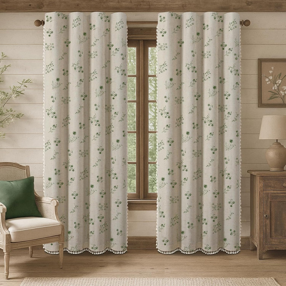 Boho Floral 100% Blackout Curtains 84 Inch 2 Panels Dark Green