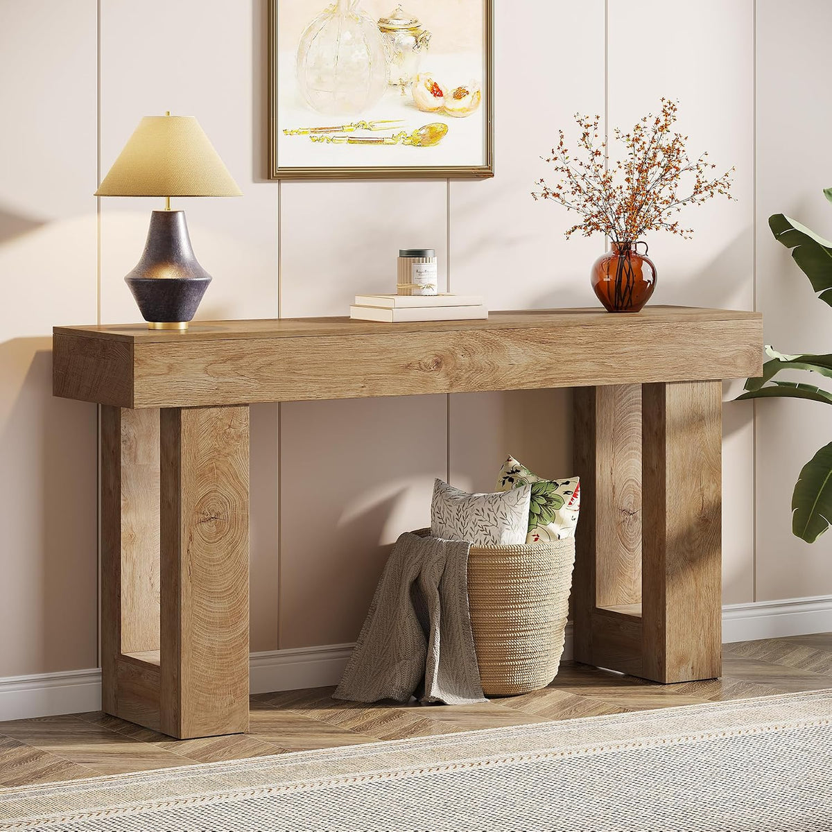 Tribesigns 63-Inch Long Console Table, Wooden Rectangular Sofa Table Behind The Couch, Farmhouse Entryway Table for Entrance, Hallway, Living Room (Natural)