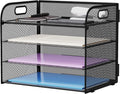 Marbrasse 4 Tier Paper Organizer Letter Tray - Mesh Desk File Organizer with Handle, Paper Sorter Organizer for Letter/A4 Office File Folder Holder (Black, 12.6" x 9.1" x 9.1")