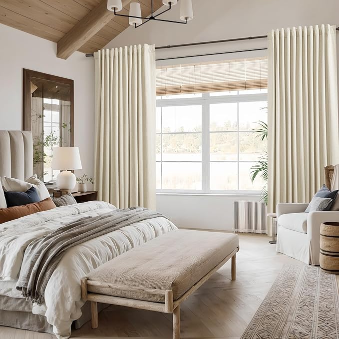 Warm Beige 100% Blackout Linen Curtains 84 Inch Length 2 Panels Set - Image 8