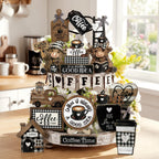Mifoci 17 Pcs Coffee Tiered Tray Decor Farmhouse Wooden Bar Signs