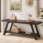 LVB Entryway Bench with Storage, Wood Bench for Entryway, Dark Gray Oak