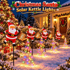 Christmas Solar Watering Can Lights Outdoor - Lighted Santa Claus Kettle Garden Stake Hanging Lantern, Waterproof Xmas LED Landscape Pathway Lights for Yard Lawn Patio Holiday Decor, Christmas Gifts