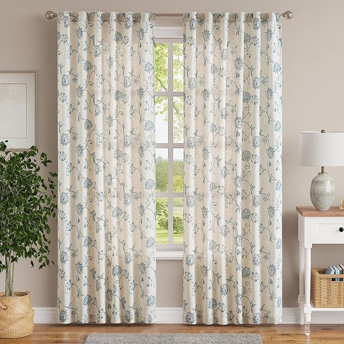 jinchan Linen Curtains Floral Curtain 84 Inch Length - Image 2