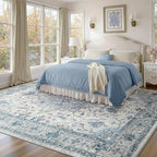 Area Rugs 10'x12' Washable Non-Slip, Floral Vintage Distress Print Pattern - Image 3