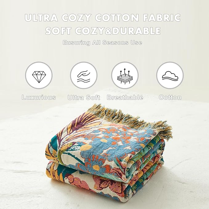 MSGKV Boho Throw Blanket for Couch 50"x60" 100% Cotton Vine Embroidery Blanket - Image 6