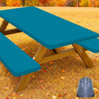 Smiry Picnic Table Cover with Bench Covers, Waterproof Elastic Fitted Polyester Tablecloths for 6 Ft Rectangle Tables, Washable Windproof Tablecloth for Camping, RV & Outdoor (Turquoise, 30x72 Inches)