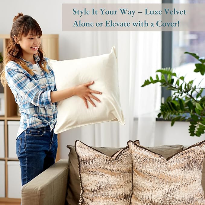 LANE LINEN Synthetic Down Filled Velvet Throw Pillow Inserts Pack of 2 White - Image 4