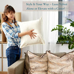 LANE LINEN Synthetic Down Filled Velvet Throw Pillow Inserts Pack of 2 White - Image 4