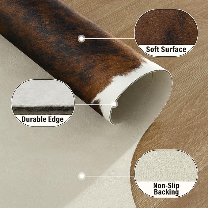 AROGAN Western Decor Faux Fur Cowhide Rug, 5.2x6.3 Feet Premium Animal Skin Cow - Image 8