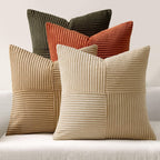 MIULEE Rust-Olive Green Decorative Throw Pillow Covers 18x18 Inch Set of 4 Boho Color-Clash Cushion Cases Farmhouse Pillow Cases Corduroy Striped Home Decor for Couch Sofa Living Room Bed