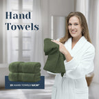 White Classic Luxury Forest Green Bath Towel Set of 8-100% Turkish Cotton