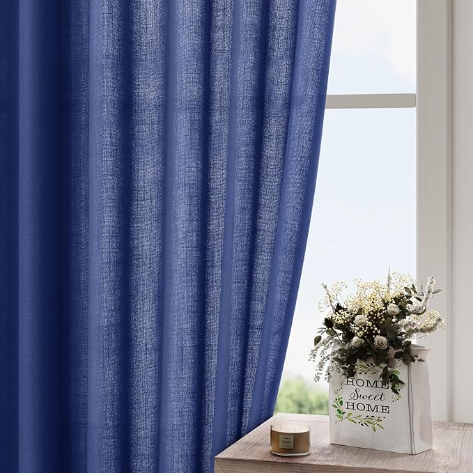 Nanspring Classic Blue Linen Curtains 102 Inches Long Rod Pocket Back Tab - Image 4