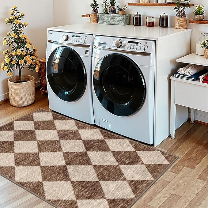 Brown Beige Checkered Entry Rug - Image 8