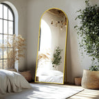 Delma Arched Full Length Mirror with Stand, 69x24 Gold Floor Mirror