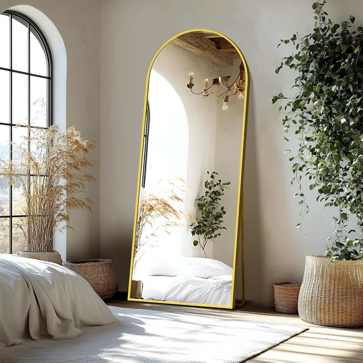Delma Arched Full Length Mirror with Stand, 69x24 Gold Floor Mirror