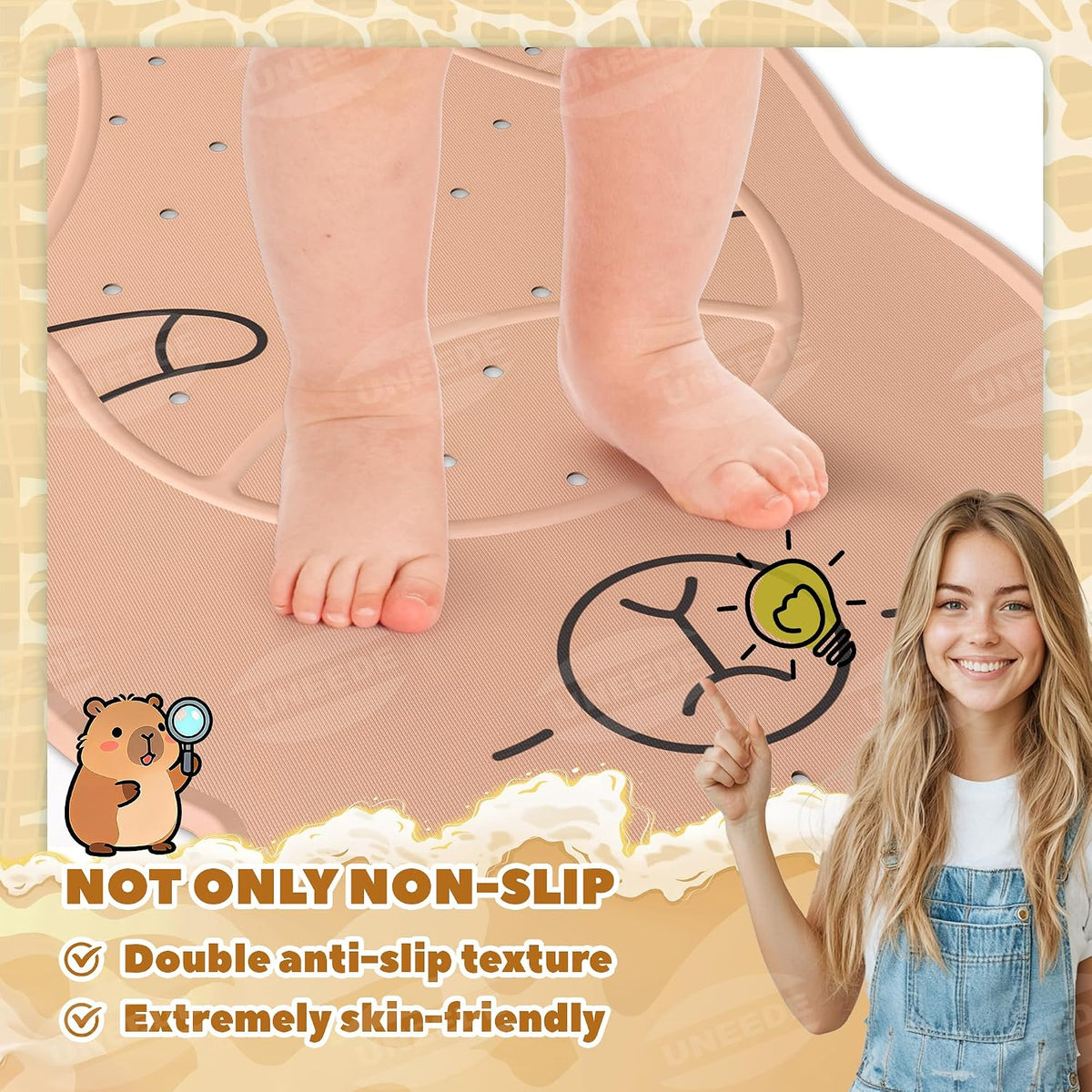 Kids Bathtub Mat Non Slip, Soft Rubber Shower Mat for Toddler