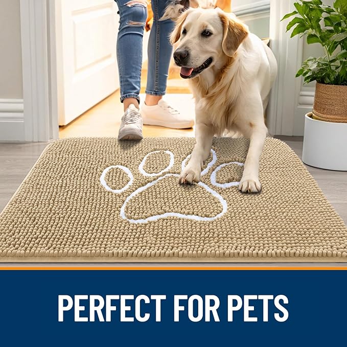 OLANLY Dog Door Mat for Muddy Paws 70x46, Paw Print Design, Absorbs Moisture - Image 6