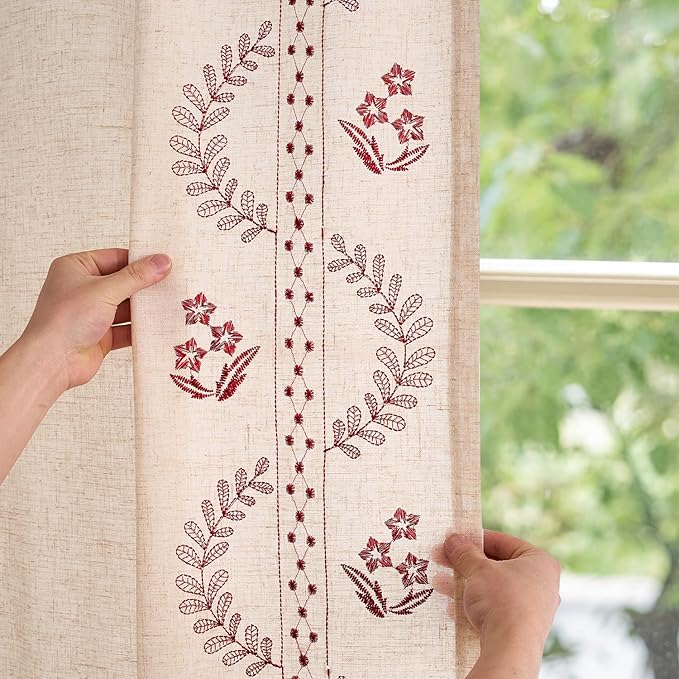 jinchan Belrose Linen Curtains for Bedroom Floral Curtains 84 Inch Length Linen - Image 4