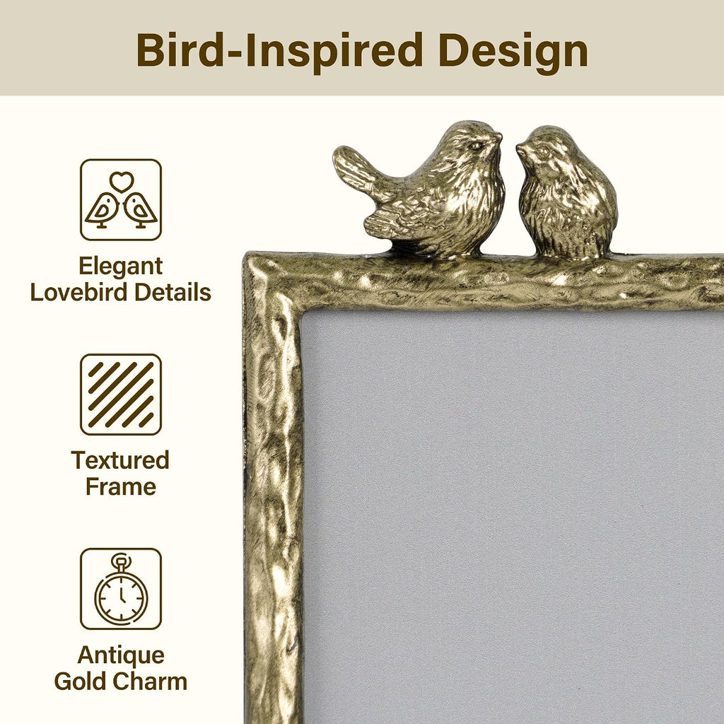 4x6 Antique Gold LoveBirds Picture Frame, Horizontal