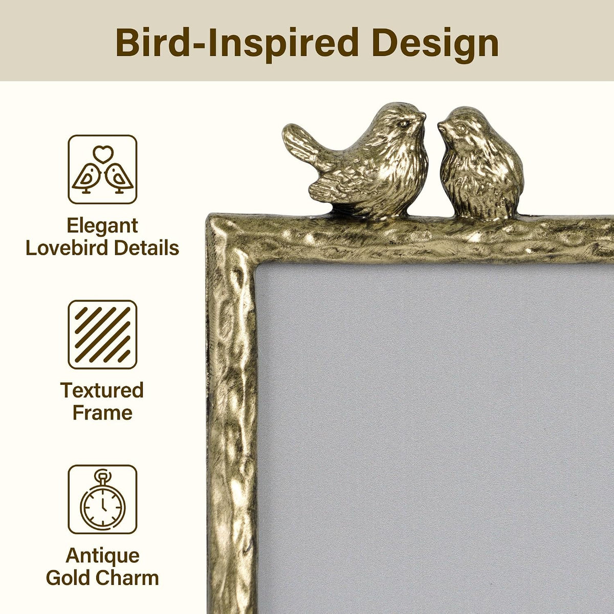 4x6 Antique Gold LoveBirds Picture Frame, Horizontal