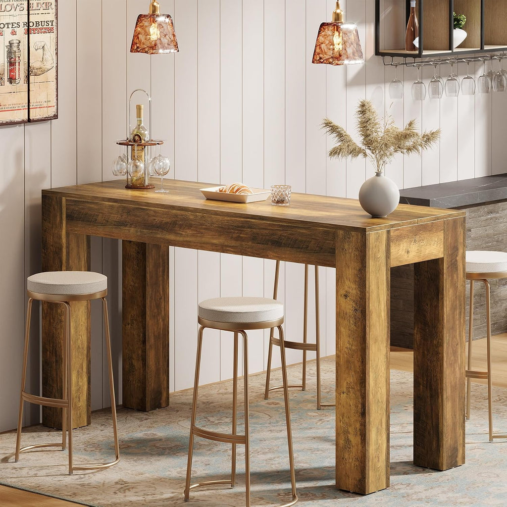 Tribesigns 63" Rectangular Dining Table, Rustic Wooden Kitchen Table with 4 Sturdy Legs, Farmhouse Dining Room Furniture for Family Meals, Apartment, or Small Space (Brown)