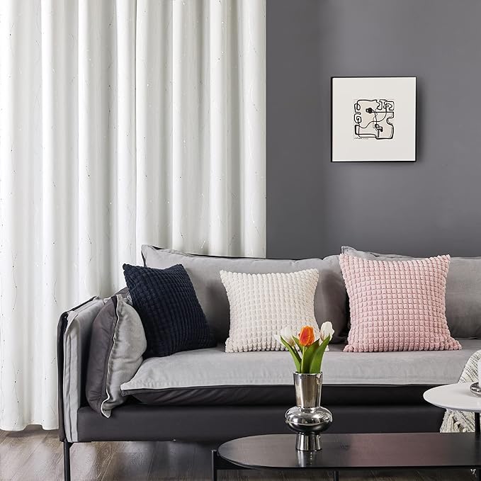 Deconovo Blackout Grommet Silver Pattern Printed Curtains, Pure White, 52W x 72L - Image 3