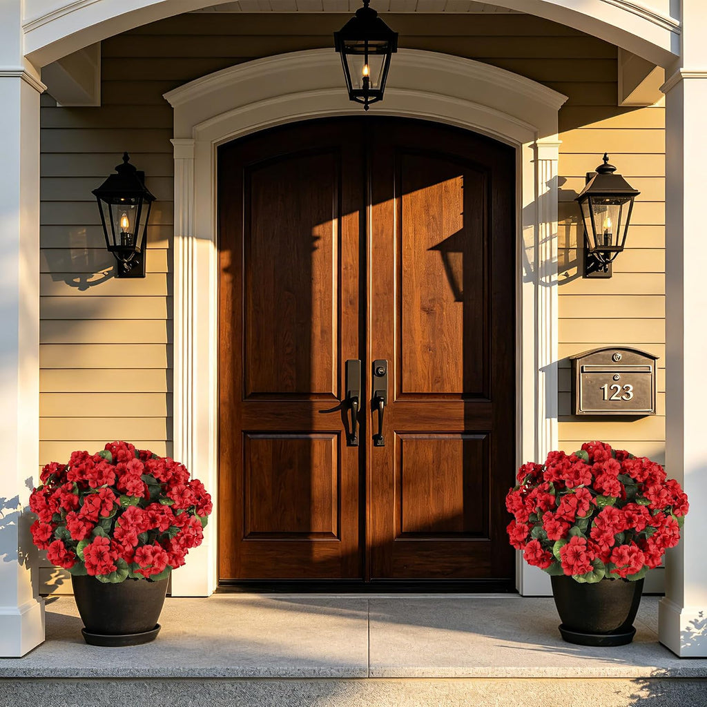 Artificial Flowers No Fade Realistic Geraniums Red Christmas Decor 6 Bundle