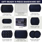9-Piece Nonstick Bakeware Set, Non-Toxic Baking Pans Set, Shimmer Blue
