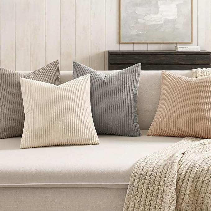 MIULEE Boho Farmhouse Neutral Cream Throw Pillow Covers 18x18 Inch Set of 4 - Image 3