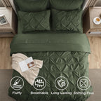 Bedsure 7-Piece Olive Green Comforter & Sheet Set, Queen Bed in a Bag