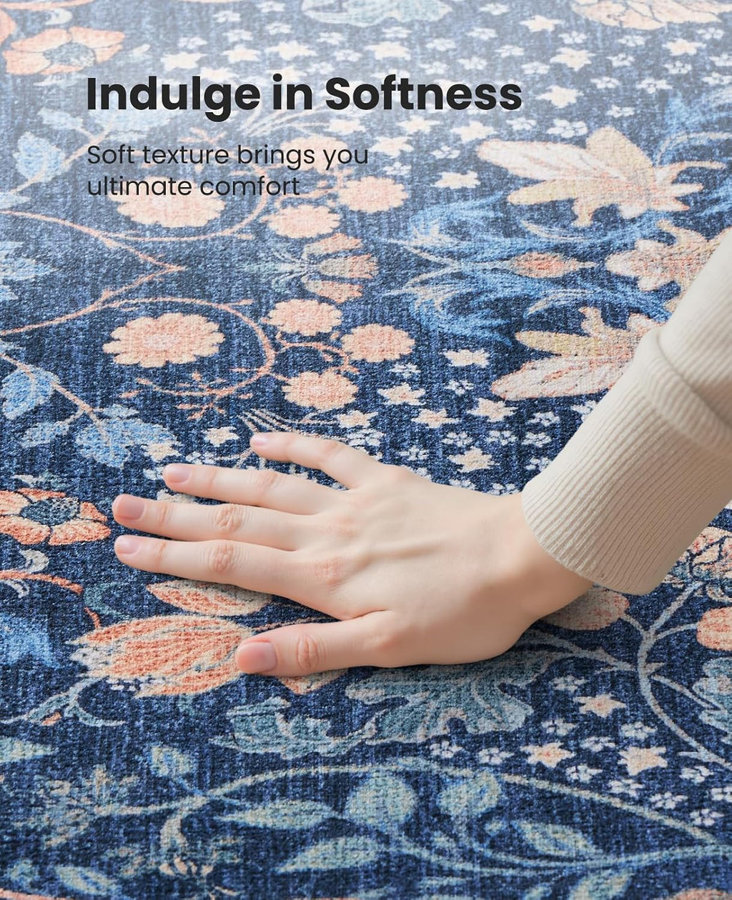 Amada Floral Washable Area Rug,5'x7',Dark Blue