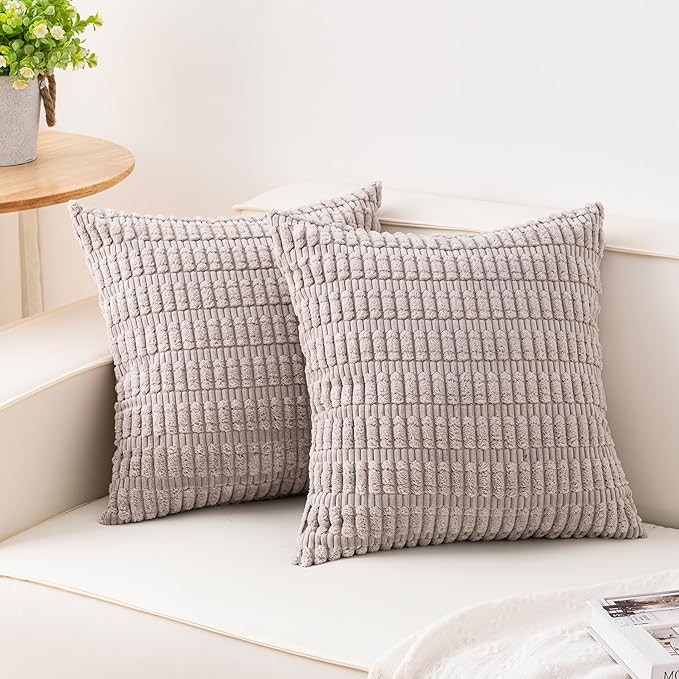 Pack of 2 Corduroy Decorative Throw Pillow Covers 18x18 Inch Soft Striped by Unknown