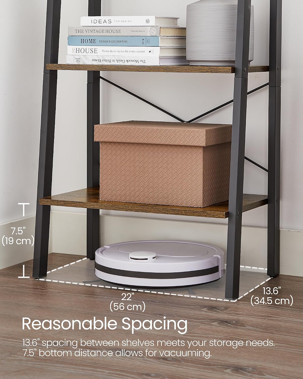 VASAGLE Ladder Shelf, Bookcase Book Shelf, Storage Shelves, 4-Tier, 22In