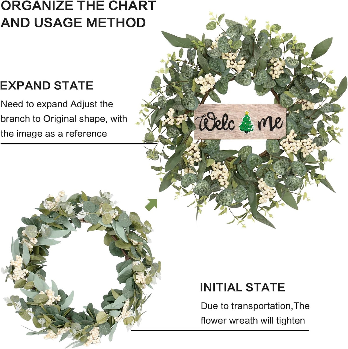 20Inch Wreaths for Front Door for Spring Fall Summer Winter Welcome Sign