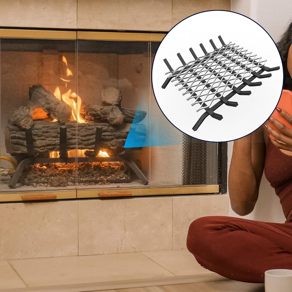 Fireplace Grate Ember Retainer, 16 x 10 Inch Steel Ember Retainer Mesh