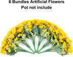 Daisy Artificial Flowers for Outdoors Fall Autumn Decoration, 6 Bundles Fake Mums Yellow Silk Flowers for Outside Look Real UV Resistant Faux Flowers Plants for Planter Front Door Home Indoor Porch