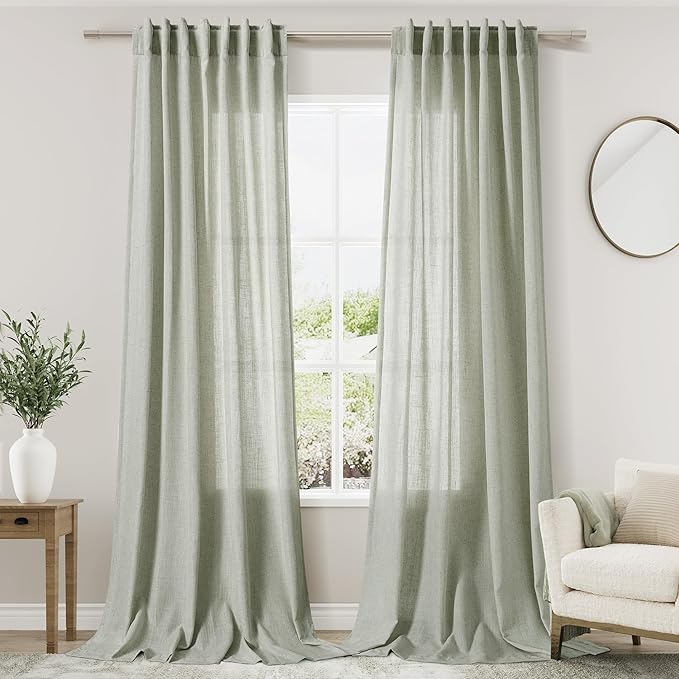 Sage Green Curtains 96 inches Long 2 panels by Nanspring