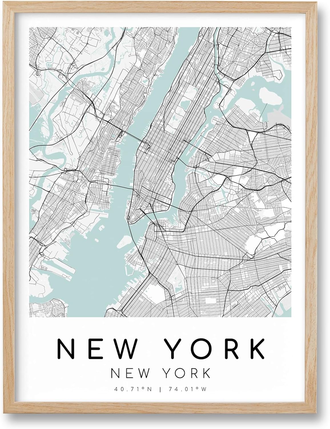 New York Map Framed Wall Art, Minimalist Canvas Print, 12x16